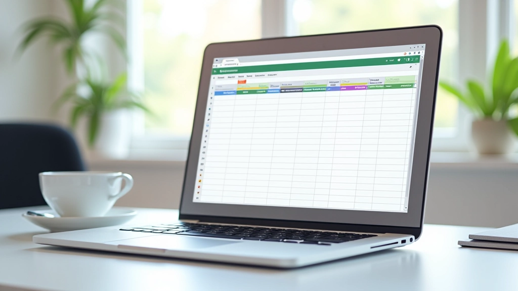 Organized spreadsheet displayed on laptop screen showing event planning with color-coded sections and checklist items