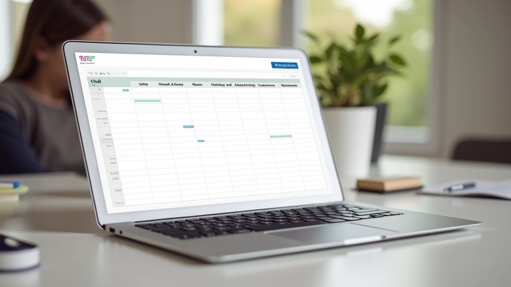 Laptop showing organized childcare schedule and backup provider contact list